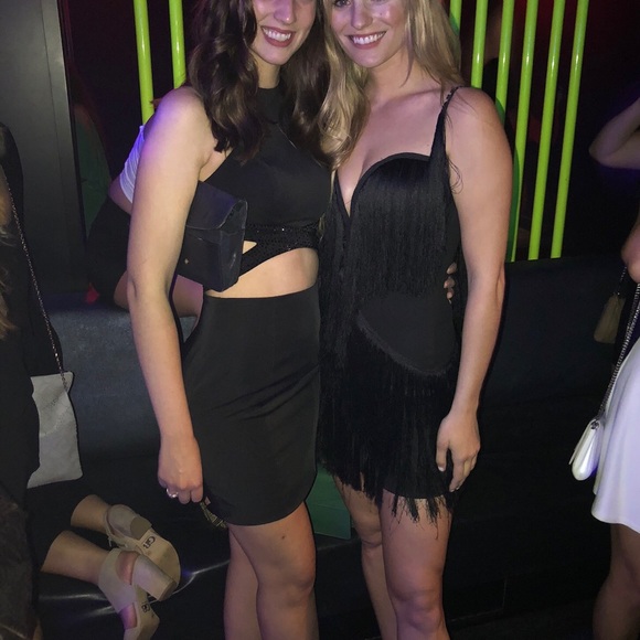 Vera Lucy, Black Fringe Cocktail Dress, Small - Picture 2 of 4